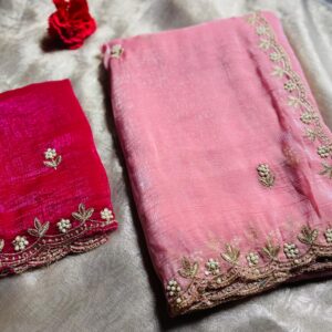 Soft crunchy cut work embroidery saree