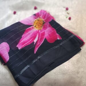 Black Georgette Saree(Pink)